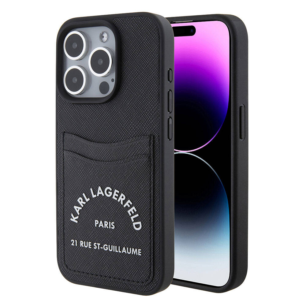 Karl Lagerfeld iPhone 15 Pro Kartlıklı Saffiano 3D RSG Logo Orjinal Lisanslı Telefon Kılıfı - 1