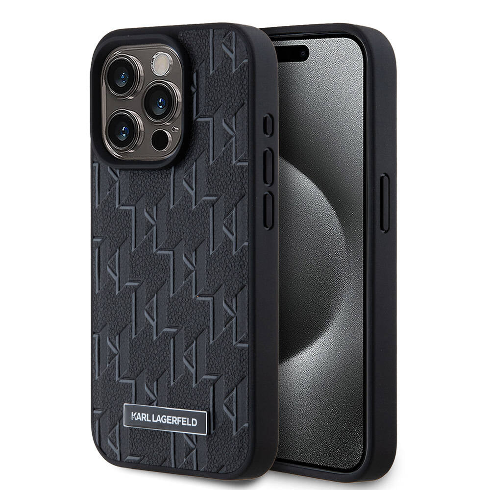 Karl Lagerfeld iPhone 15 Pro Orjinal Lisanslı M-safe Şarj Özellikli KL Yazılı Hot Stamp Kılıf
