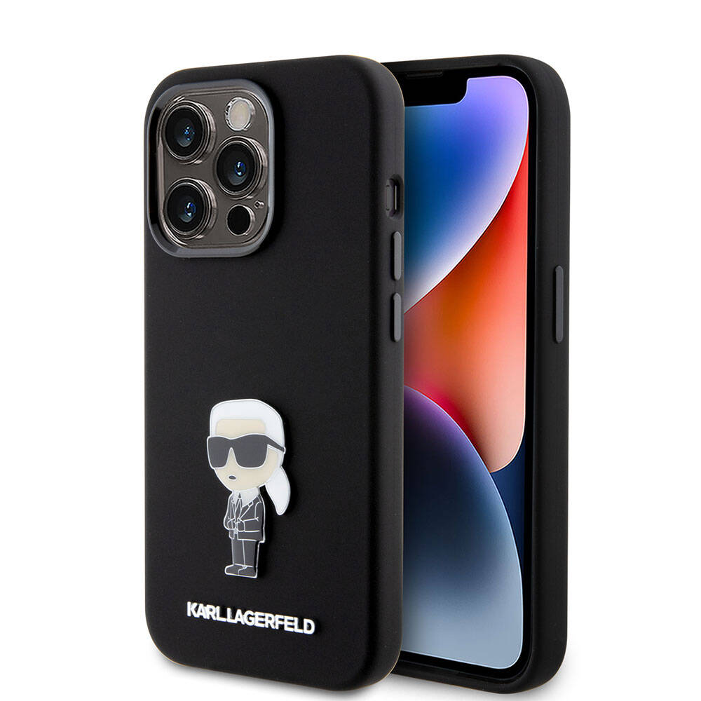 Karl Lagerfeld iPhone 15 Pro Silikon İkonik Metal Logo Orjinal Lisanslı Telefon Kılıfı - 1