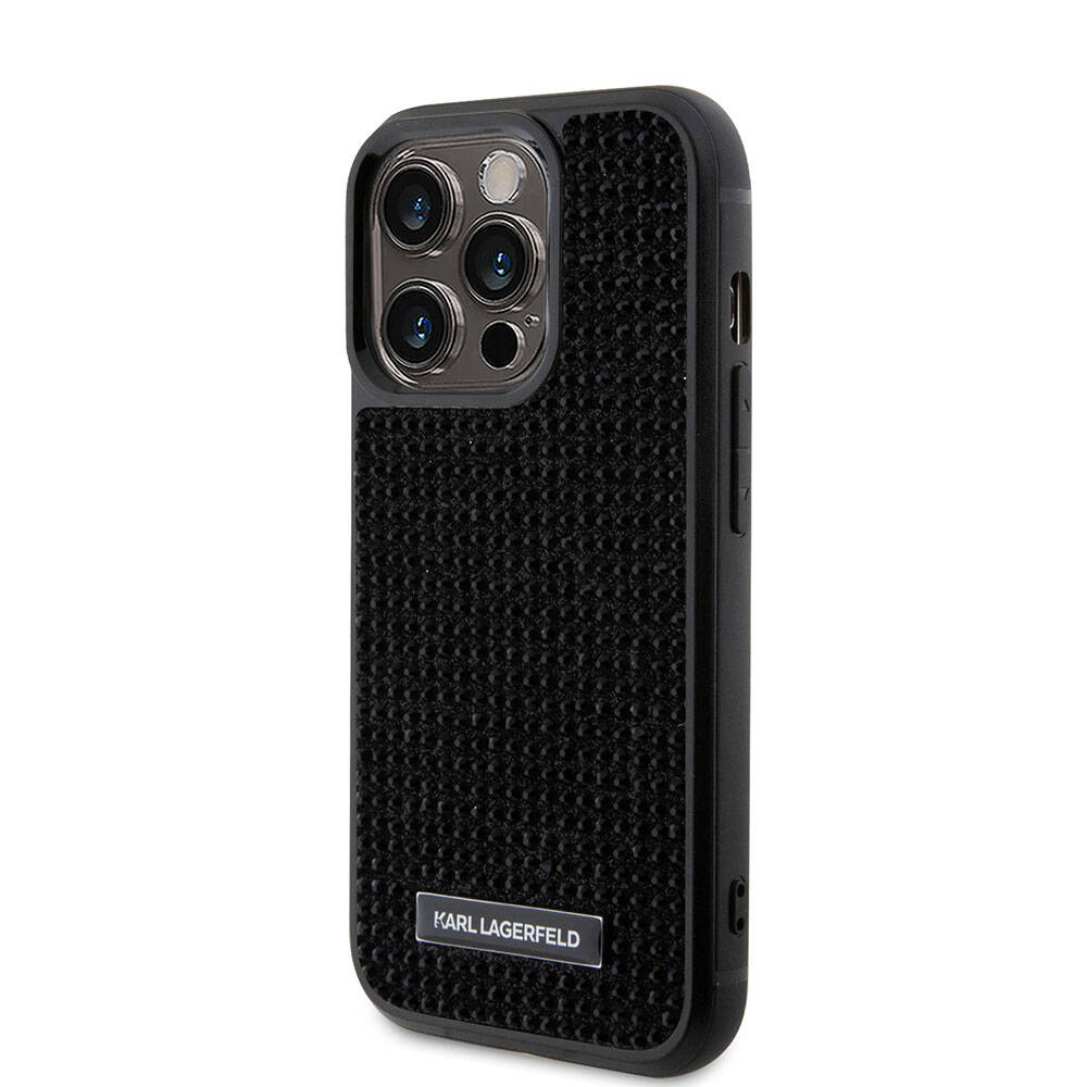 Karl Lagerfeld iPhone 15 Pro Taşlı Metal Logo Orjinal Lisanslı Telefon Kılıfı