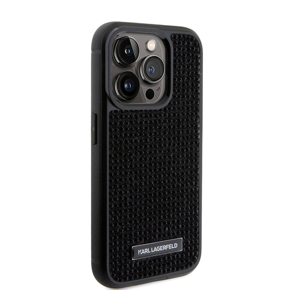 Karl Lagerfeld iPhone 15 Pro Taşlı Metal Logo Orjinal Lisanslı Telefon Kılıfı