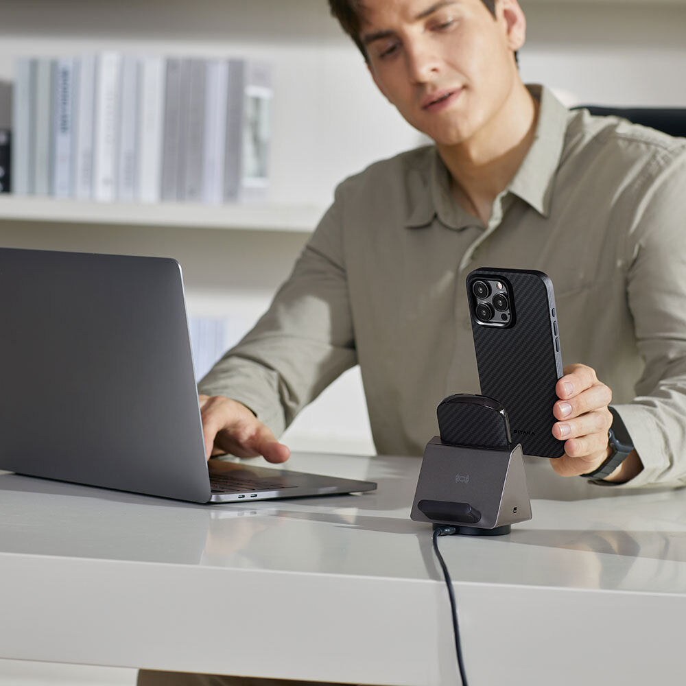 Pitaka Military-Grade Classic Serisi iPhone 15 Pro Kılıf Magsafe 1500D Aramid Fiber Black-Grey Twill Kılıf