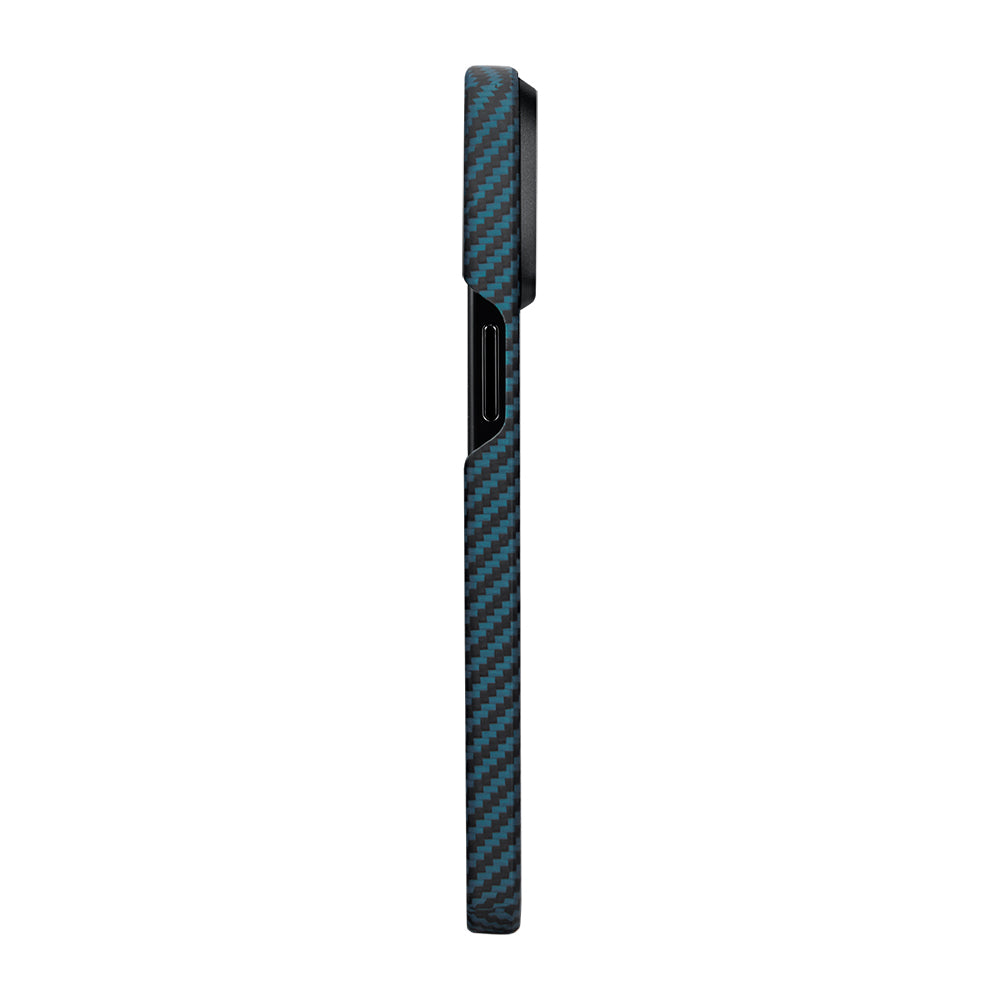 Pitaka Ultra-Slim Classic Serisi iPhone 15 Pro M-safe Şarj Özellikli 1500D Aramid Fiber Black-Blue Twill Kılıf