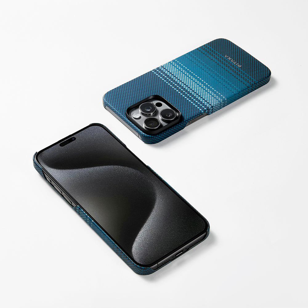 Pitaka Tactile Woven Sunset-Moonrise Serisi iPhone 15 Pro M-safe Şarj Özellikli Aramid Fiber Moonrise Kılıf