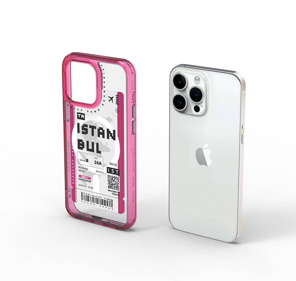 Wiwu Turkey B Serisi iPhone 15 Pro M-safe Şarj Özellikli Bilet Desenli Telefon Kılıfı