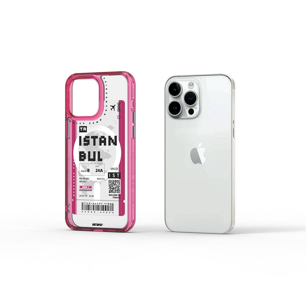 Wiwu Turkey B Serisi iPhone 15 Pro M-safe Şarj Özellikli Bilet Desenli Telefon Kılıfı