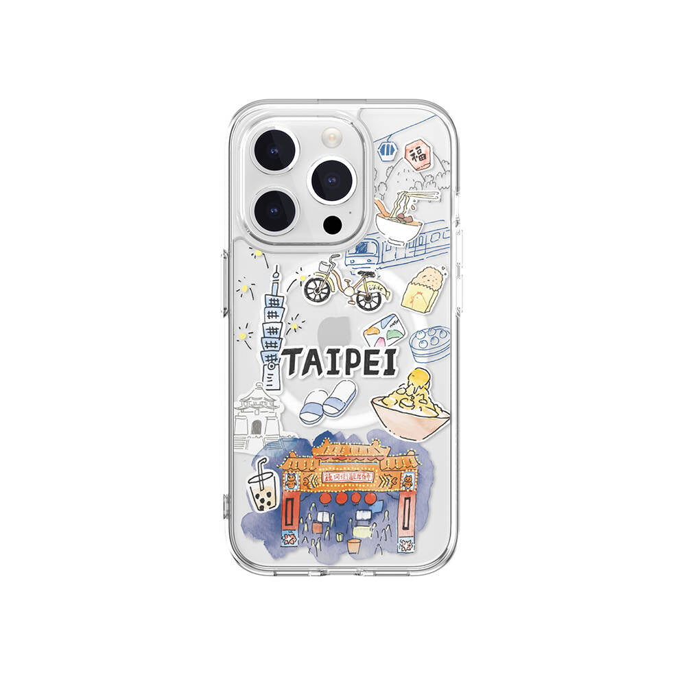 Switcheasy City-M Taipei iPhone 15 Pro M-safe Şarj Özellikli Çizim Desenli Şok Önleyicili Şeffaf Lisanslı Kılıf
