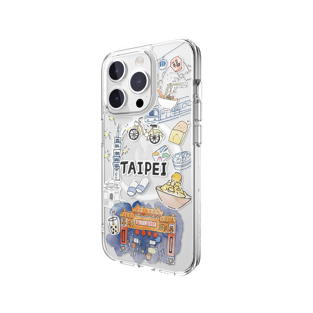 Switcheasy City-M Taipei iPhone 15 Pro M-safe Şarj Özellikli Çizim Desenli Şok Önleyicili Şeffaf Lisanslı Kılıf
