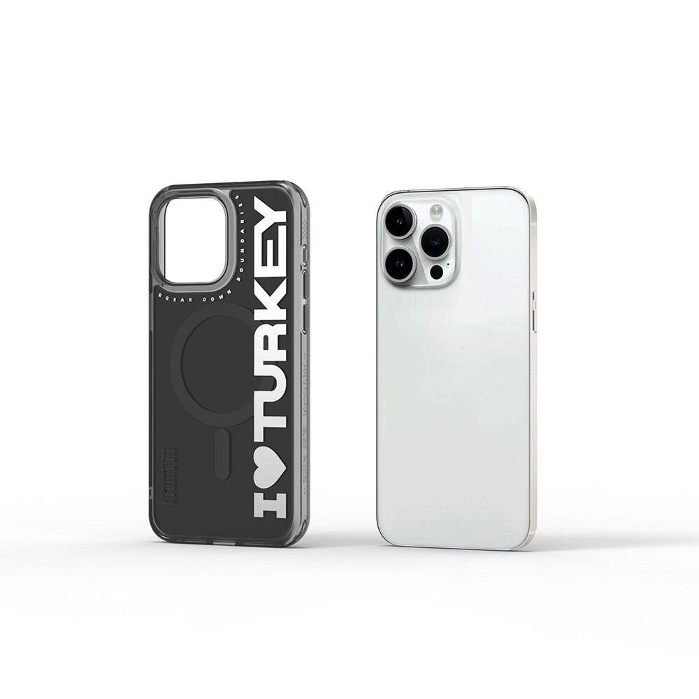 Wiwu Turkey E Serisi iPhone 15 Pro M-safe Şarj Özellikli I Love Turkey Yazı Desenli Telefon Kılıfı