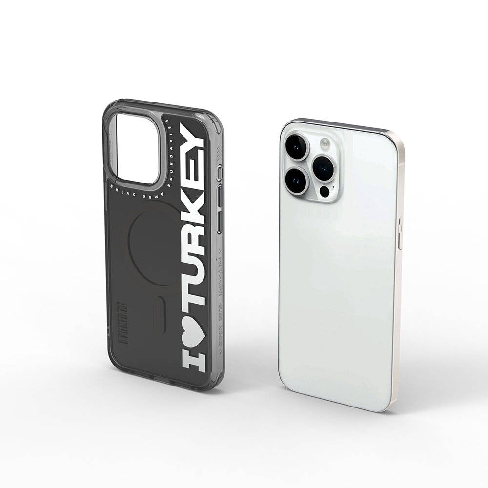 Wiwu Turkey E Serisi iPhone 15 Pro M-safe Şarj Özellikli I Love Turkey Yazı Desenli Telefon Kılıfı