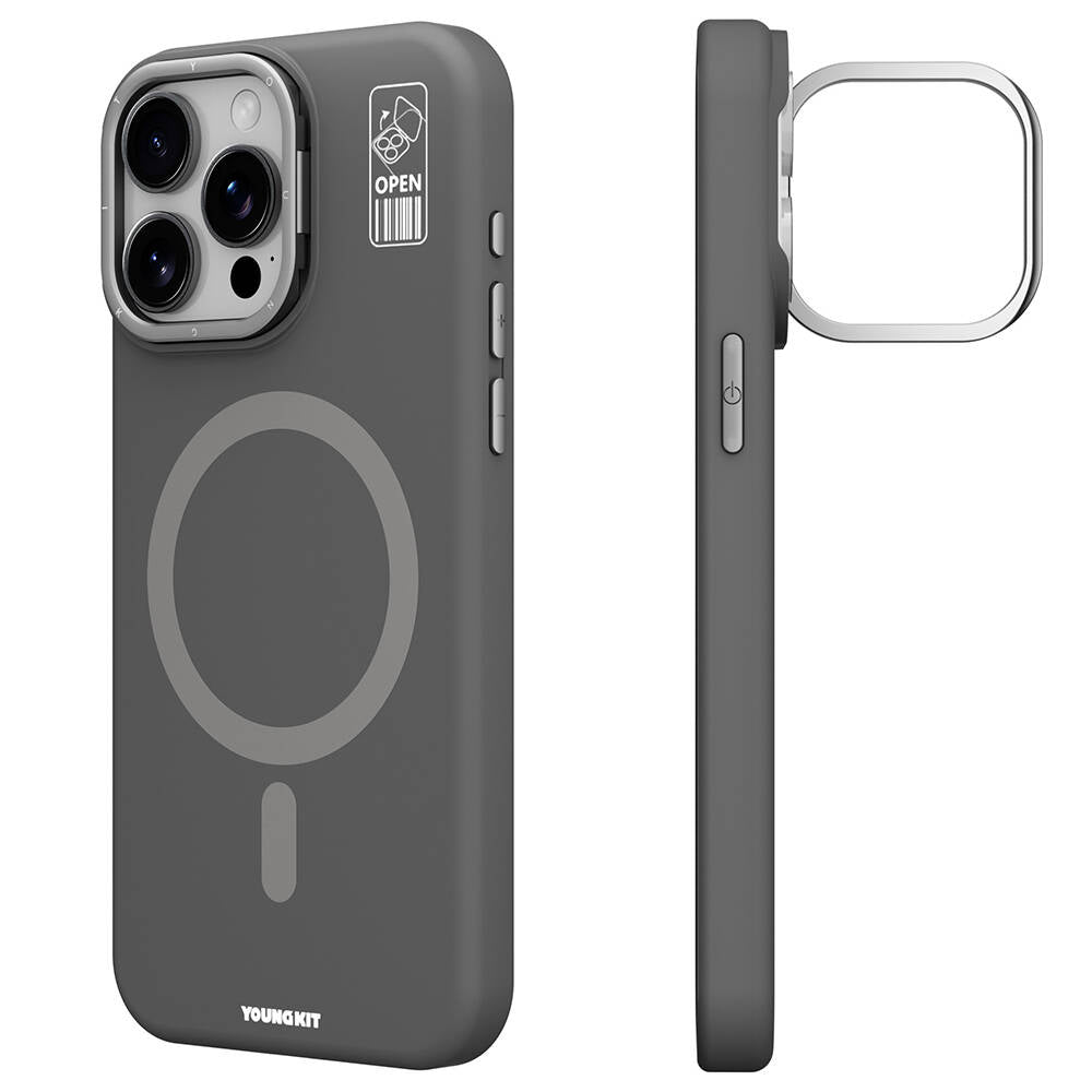 Youngkit Bitty Cream iPhone 15 Pro Magsafe Şarj Özellikli Kamera Standlı Silikon Telefon Kılıfı - 1