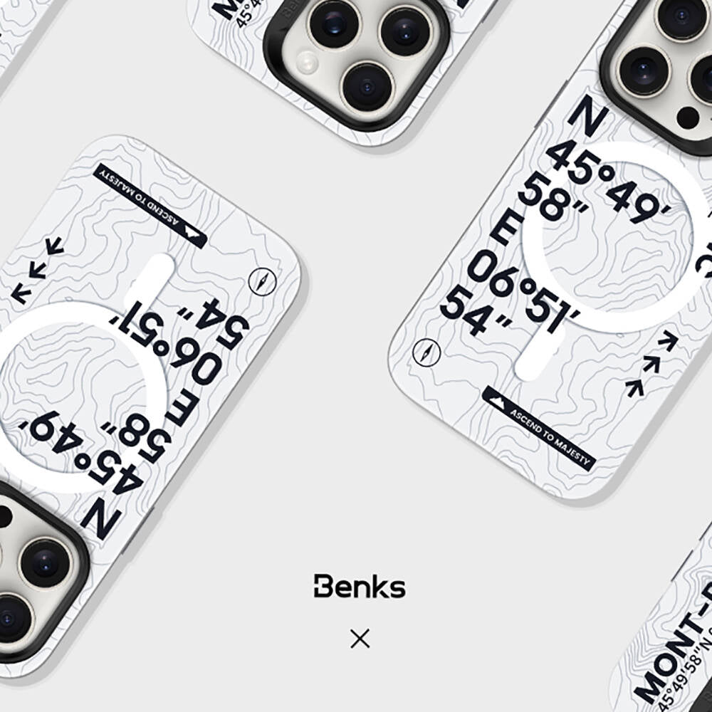 Benks Summit Serisi iPhone 15 Pro M-safe Şarj Özellikli Koordinat Yazı Desenli Kılıf
