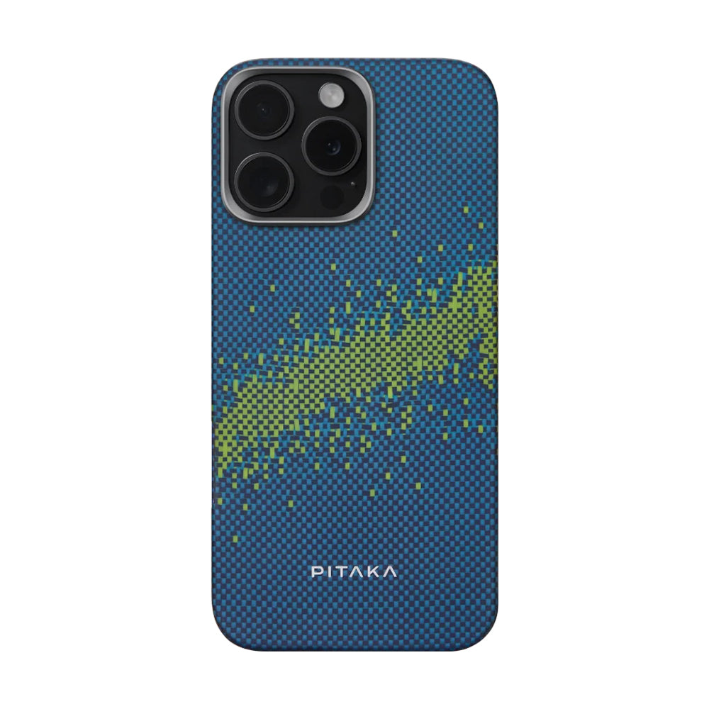 Pitaka Tactile Woven Starpeak Serisi iPhone 15 Pro M-safe Şarj Özellikli Lumintex Teknolojili Fosforlu Özellikli Aramid Fiber Milky Way Galaxy Kılıf