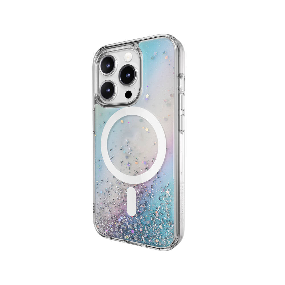 Switcheasy Starfield-M iPhone 15 Pro M-safe Şarj Özellikli Parlayan Simli Şeffaf Lisanslı Kılıf