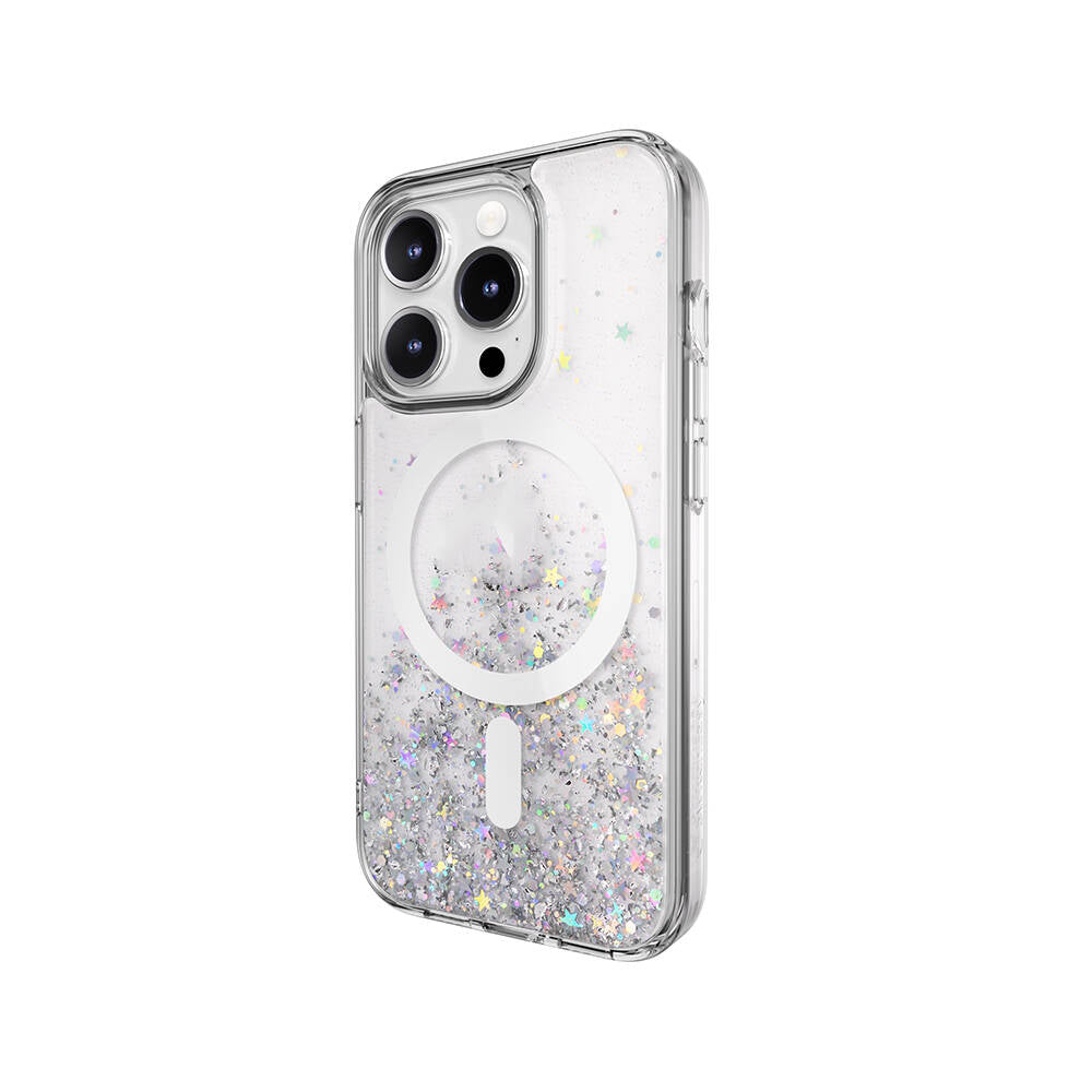 Switcheasy Starfield-M iPhone 15 Pro M-safe Şarj Özellikli Parlayan Simli Şeffaf Lisanslı Kılıf