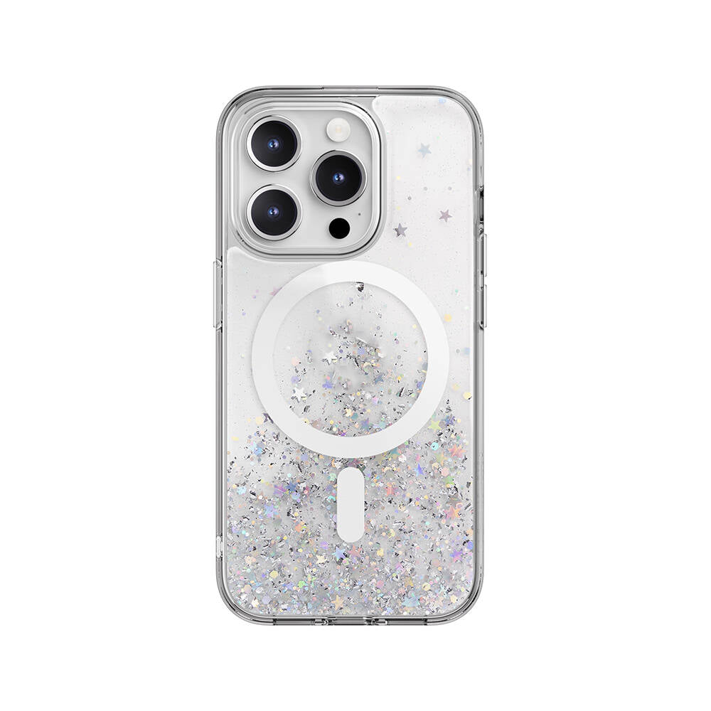 Switcheasy Starfield-M iPhone 15 Pro M-safe Şarj Özellikli Parlayan Simli Şeffaf Lisanslı Kılıf