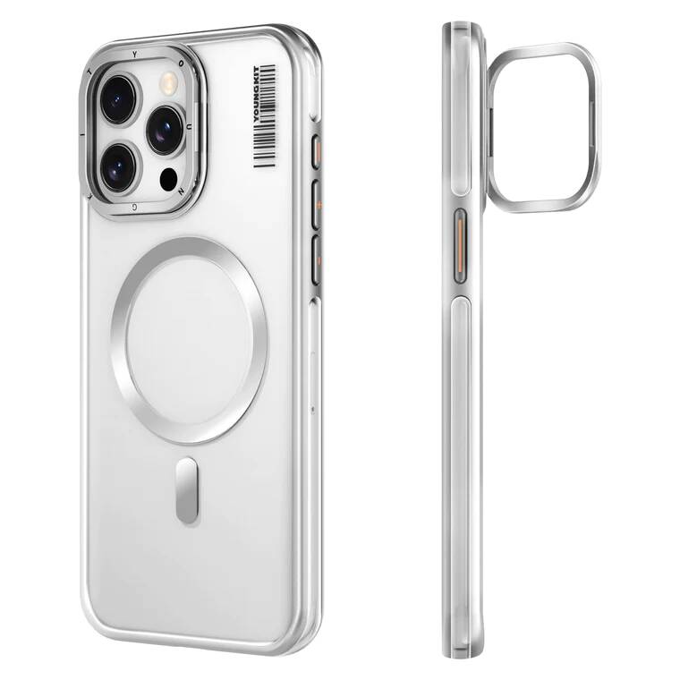 Youngkit Crystal Grid iPhone 15 Pro Magsafe Şarj Özellikli Sararma Önleyici Telefon Kılıfı - 1