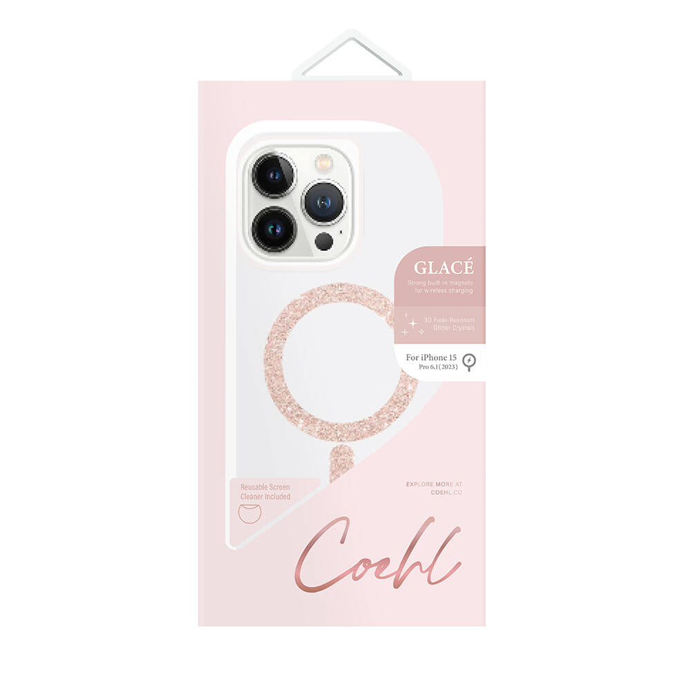 Coehl Glace iPhone 15 Pro M-safe Şarj Özellikli Simli Magnetik Telefon Kılıfı