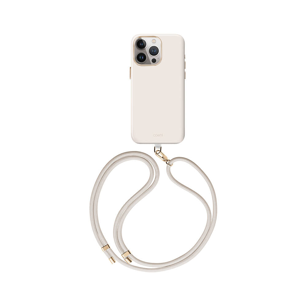 Coehl Creme iPhone 15 Pro M-safe Şarj Özellikli Soft Pürüzsüz Yüzey Askı İpli Telefon Kılıfı