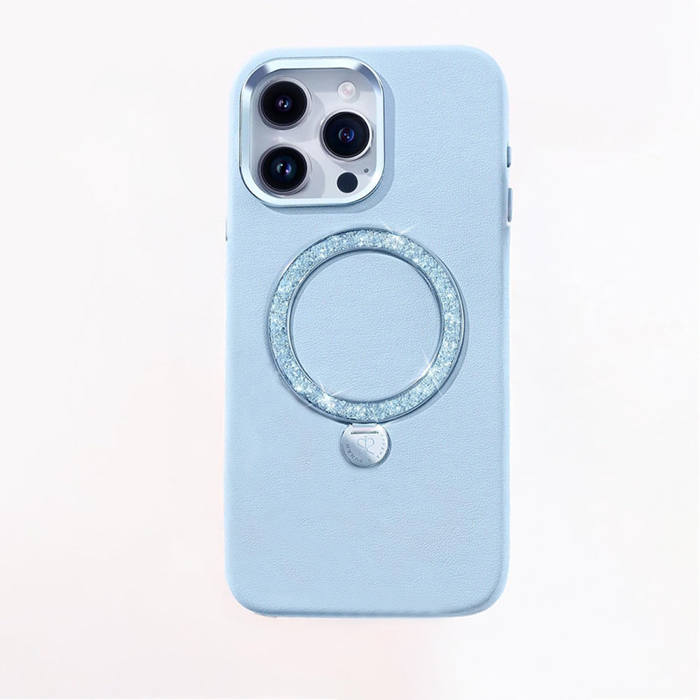 Pynana Dancing Circle Serisi iPhone 15 Pro M-safe Şarj Özellikli Standlı Suni Deri Tasarımlı Kılıf