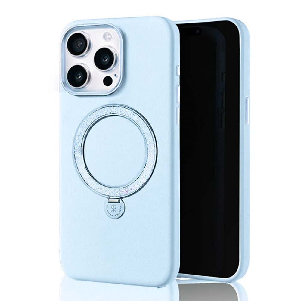 Pynana Dancing Circle Serisi iPhone 15 Pro M-safe Şarj Özellikli Standlı Suni Deri Tasarımlı Kılıf