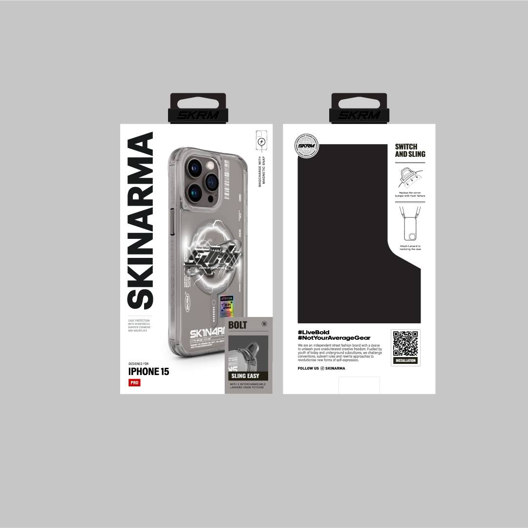 SkinArma Bolt iPhone 15 Pro M-safe Şarj Özellikli Yazı Desenli Kılıf
