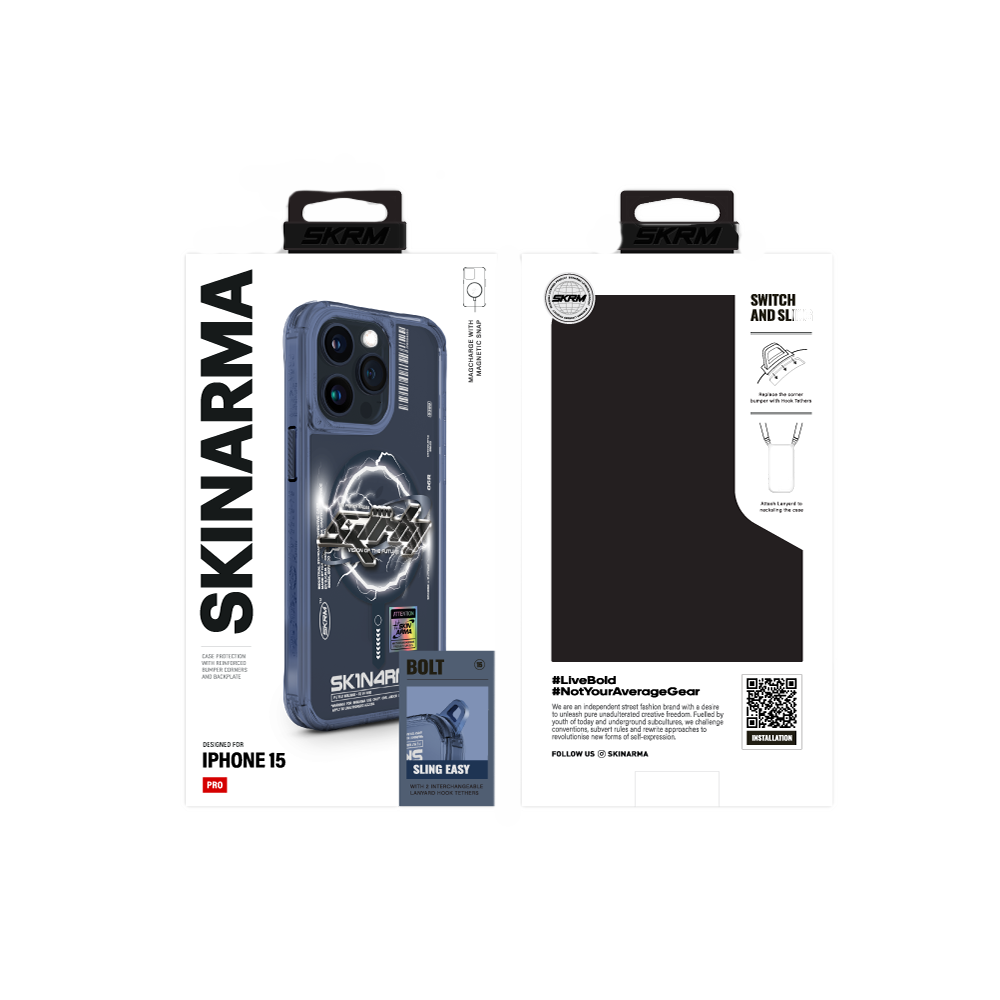 SkinArma Bolt iPhone 15 Pro M-safe Şarj Özellikli Yazı Desenli Kılıf