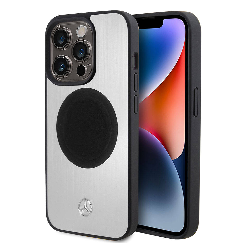 Mercedes Benz iPhone 15 Pro Orjinal Lisanslı M-safe Şarj Özellikli Alüminyum Arka Yüzey Metal Yıldız Logolu Kılıf