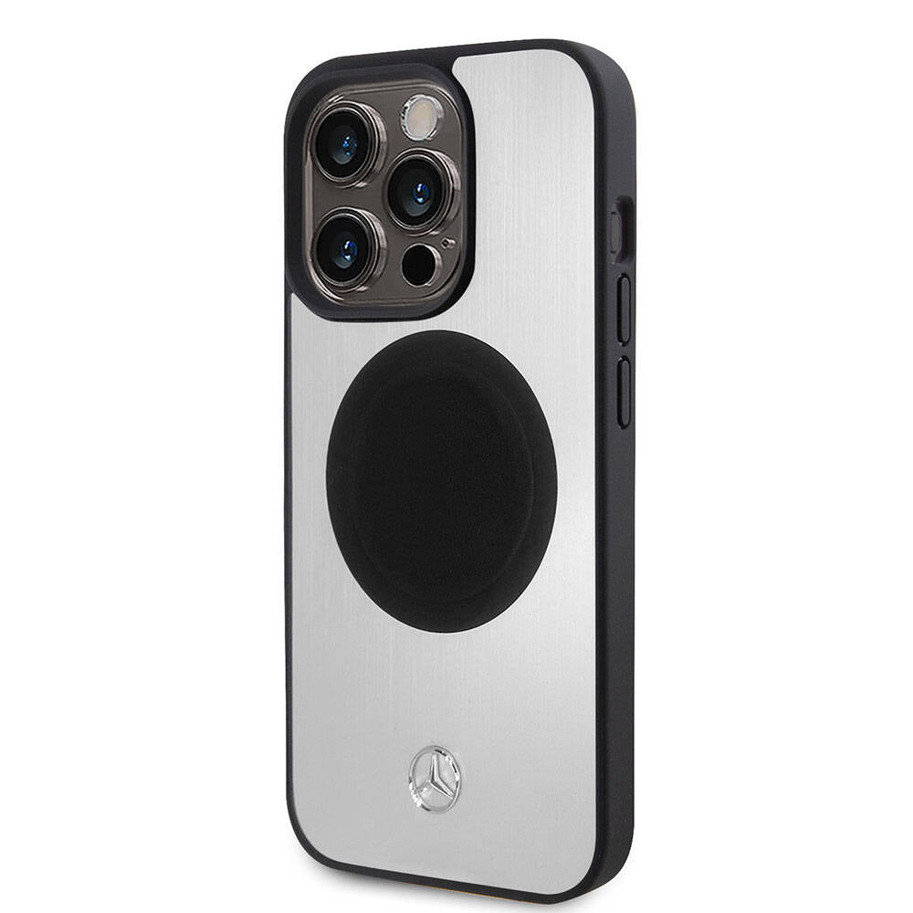 Mercedes Benz iPhone 15 Pro Orjinal Lisanslı M-safe Şarj Özellikli Alüminyum Arka Yüzey Metal Yıldız Logolu Kılıf