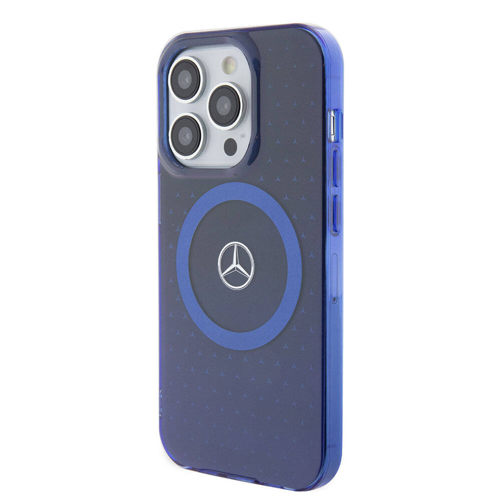 Mercedes Benz iPhone 15 Pro Orjinal Lisanslı M-safe Şarj Özellikli Çift Katmanlı Mavi Yıldız Desenli Kılıf