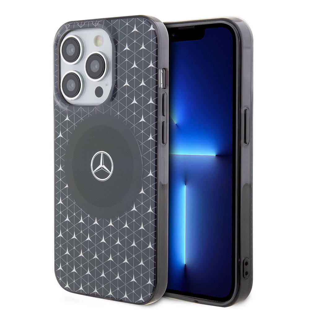 Mercedes Benz iPhone 15 Pro Orjinal Lisanslı M-safe Şarj Özellikli Çift Katmanlı Mini Yıldız Desenli Kılıf