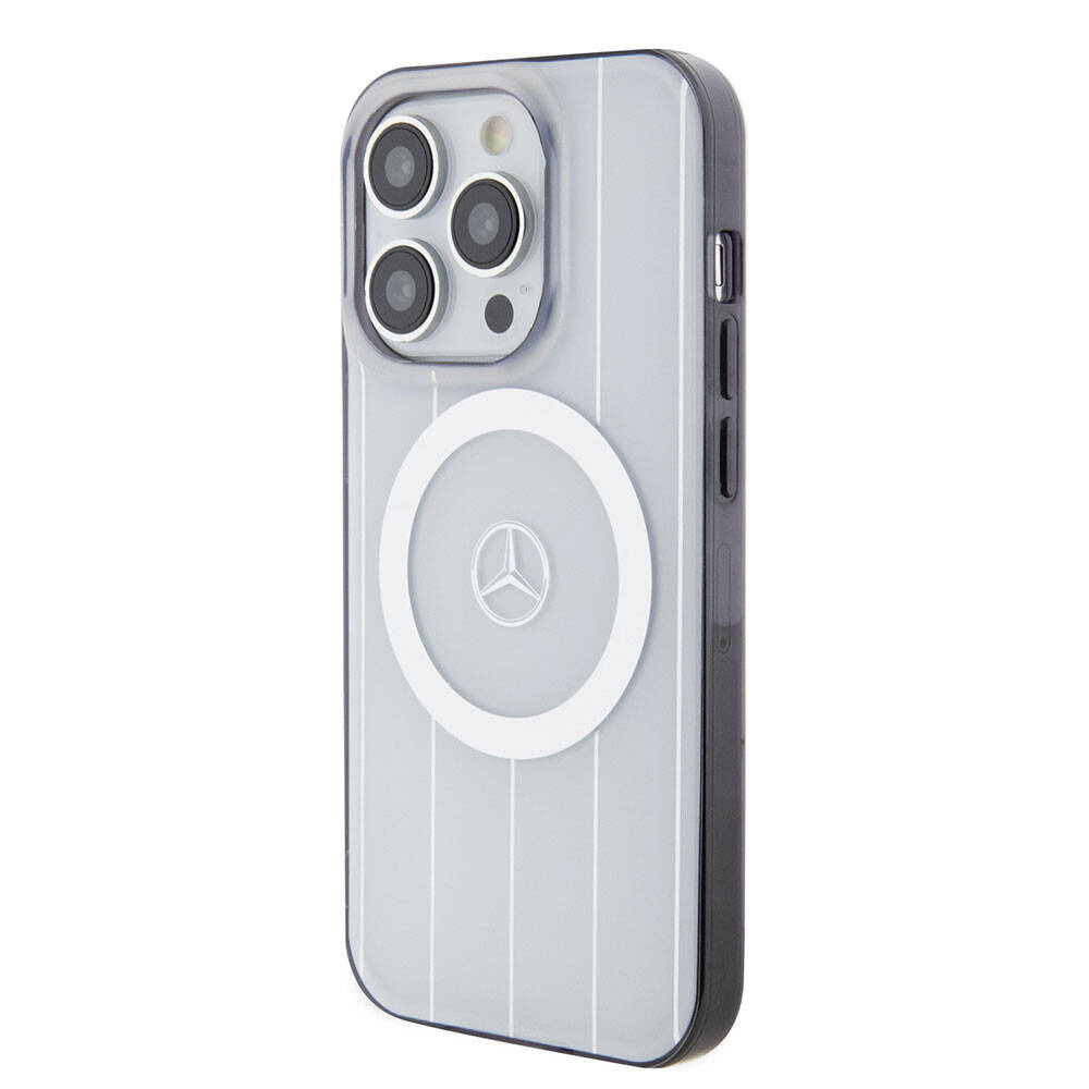 Mercedes Benz iPhone 15 Pro Orjinal Lisanslı M-safe Şarj Özellikli Çift Katmanlı Paralel Çizgi Desenli Kılıf