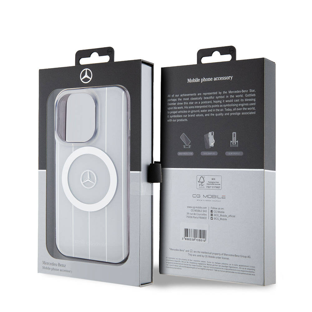 Mercedes Benz iPhone 15 Pro Orjinal Lisanslı M-safe Şarj Özellikli Çift Katmanlı Paralel Çizgi Desenli Kılıf