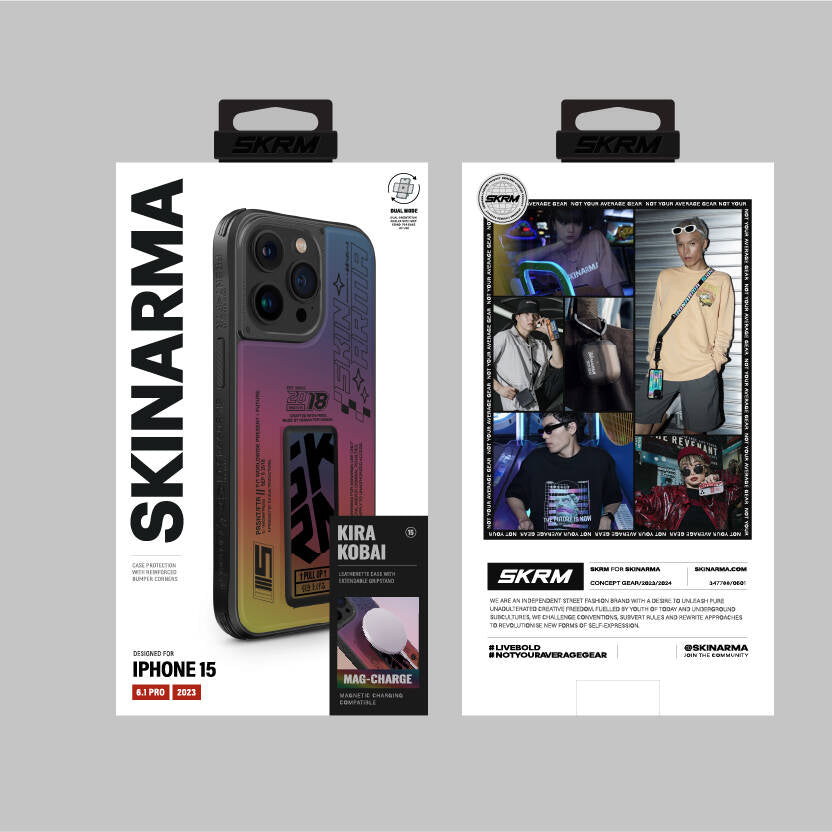SkinArma Holografik iPhone 15 Pro Tasarımlı Standlı Deri Görünümlü Kira Kobai Kılıf