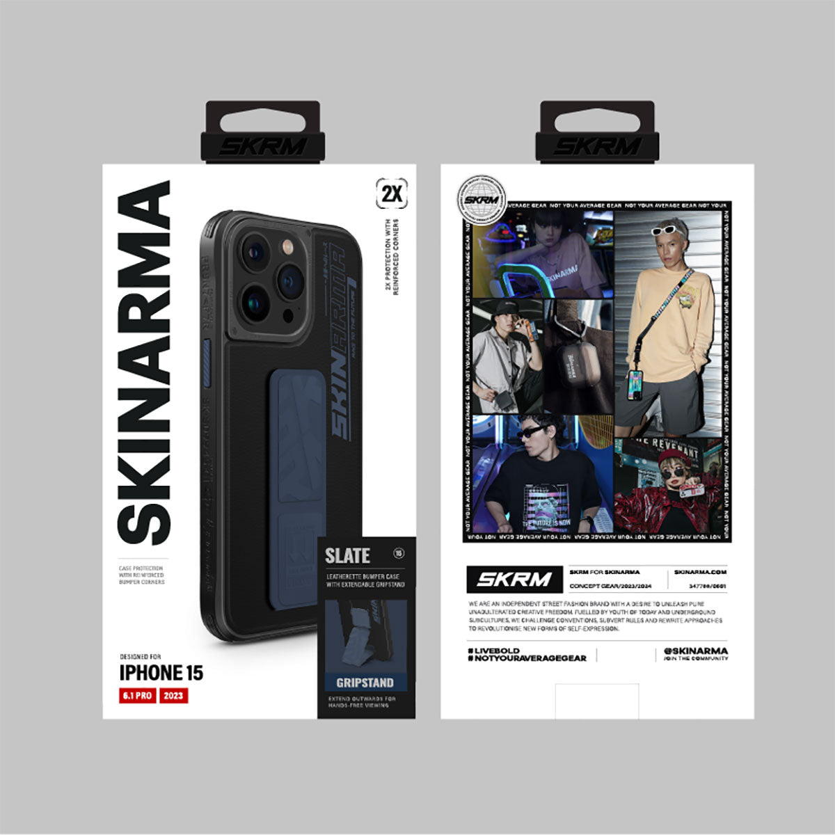 SkinArma iPhone 15 Pro Standlı Deri Görünümlü Slate Telefon Kılıfı