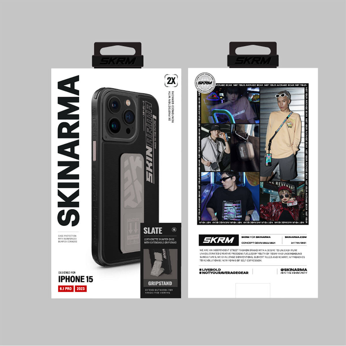 SkinArma iPhone 15 Pro Standlı Deri Görünümlü Slate Telefon Kılıfı