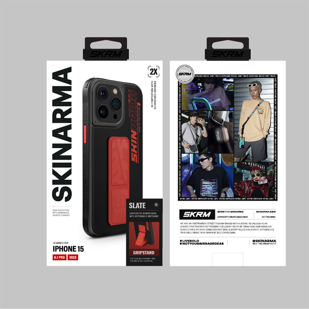 SkinArma iPhone 15 Pro Standlı Deri Görünümlü Slate Telefon Kılıfı