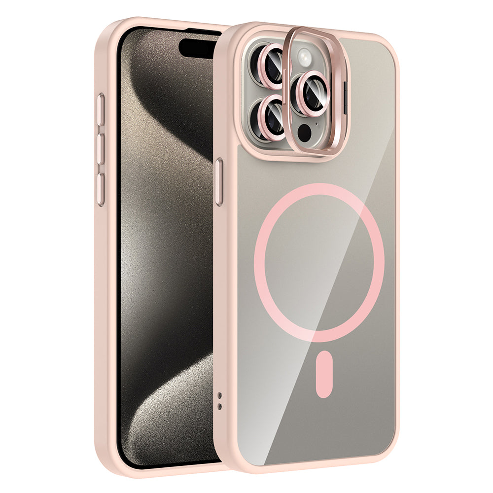 Cepax iPhone 15 Pro Standlı ve Kamera Lens Hediyeli M-Safe Şarj Özellikli Etro Kılıf