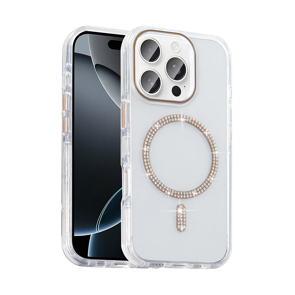 Cepax iPhone 15 Pro Taşlı Tasarım M-safe Şarj Özellikli Koment Silikon Kılıf
