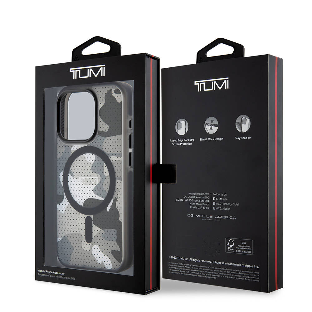 TUMI iPhone 15 Pro Orjinal Lisanslı Buzlanmış Saydam Ağ Kamuflajı Desenli Magsafe Kılıf
