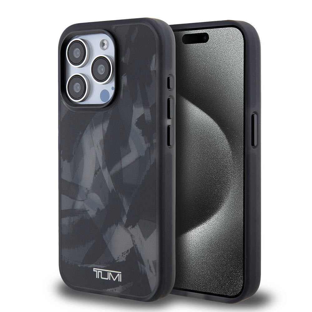 TUMI iPhone 15 Pro Orjinal Lisanslı M-safe Şarj Özellikli Buzlanmış Saydam Fırça Kamuflajı Desenli Kılıf