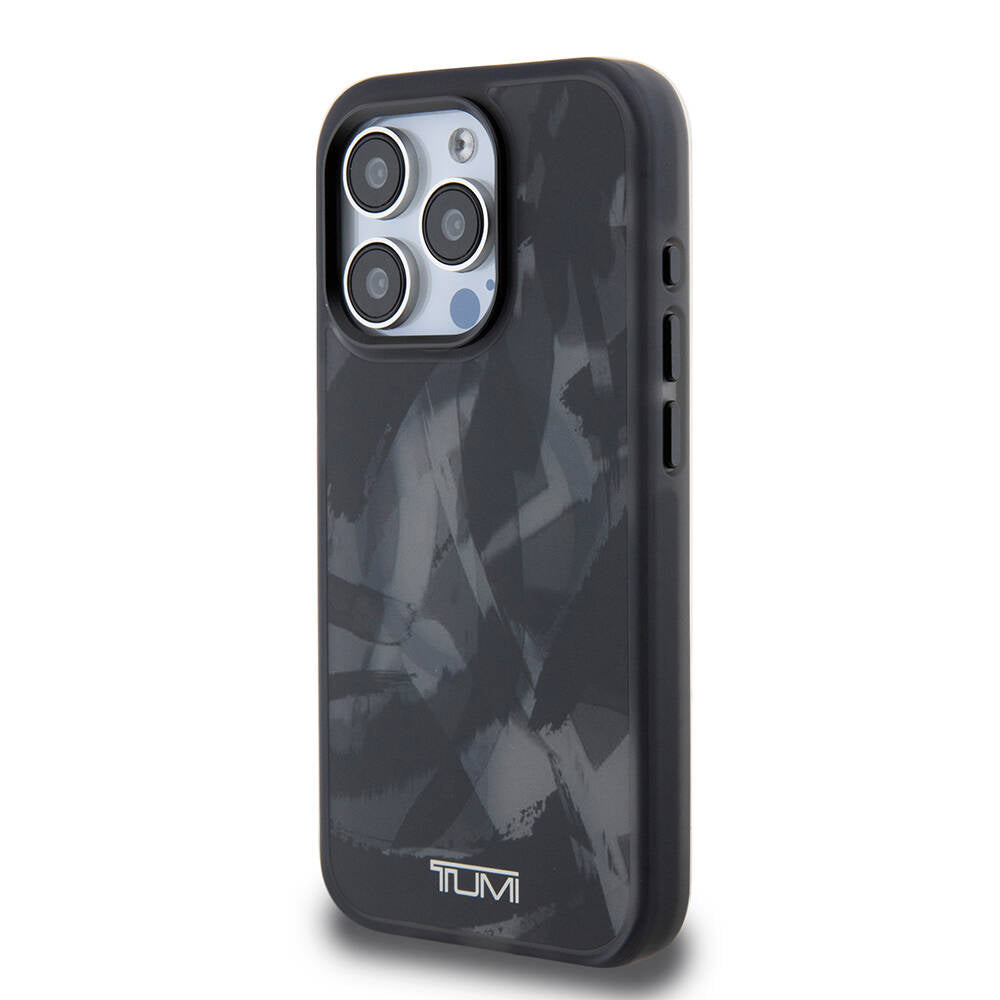 TUMI iPhone 15 Pro Orjinal Lisanslı M-safe Şarj Özellikli Buzlanmış Saydam Fırça Kamuflajı Desenli Kılıf