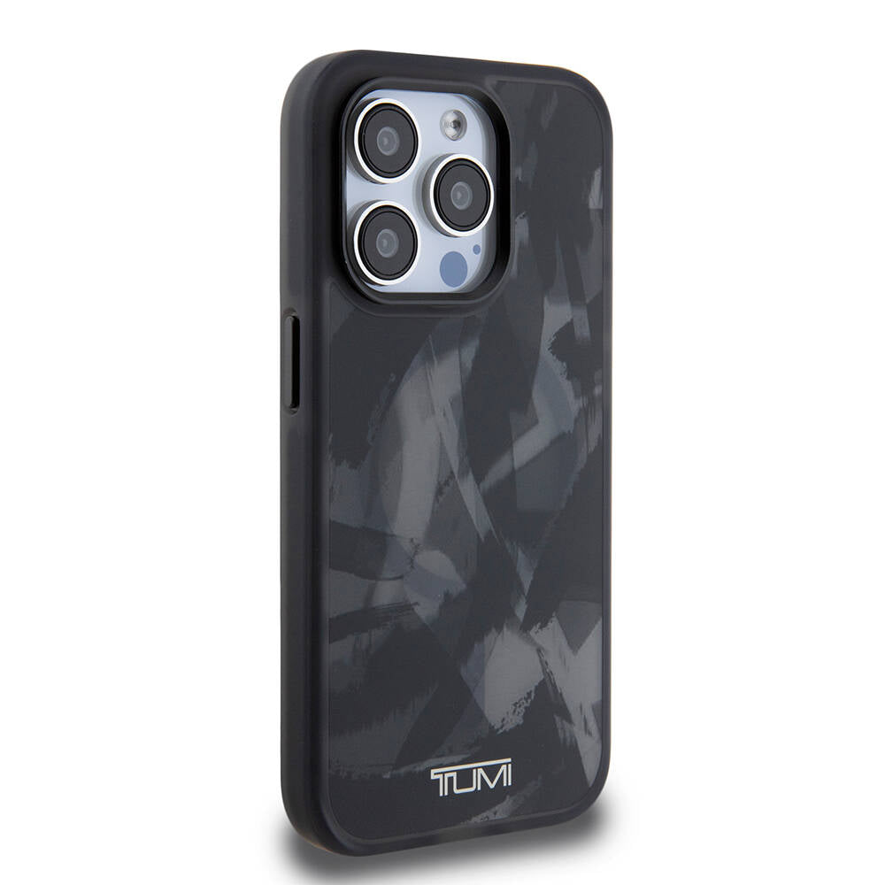 TUMI iPhone 15 Pro Orjinal Lisanslı M-safe Şarj Özellikli Buzlanmış Saydam Fırça Kamuflajı Desenli Kılıf