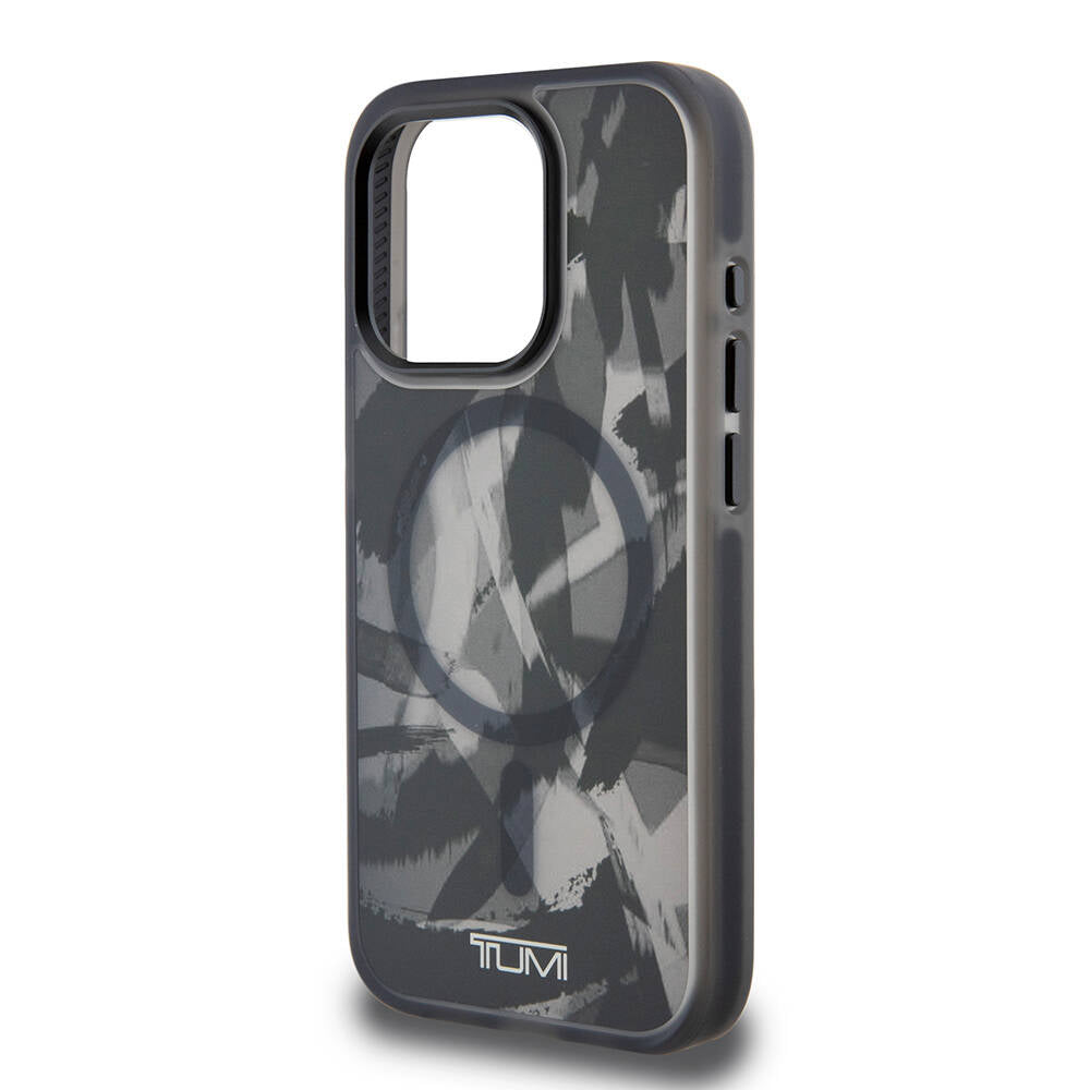 TUMI iPhone 15 Pro Orjinal Lisanslı M-safe Şarj Özellikli Buzlanmış Saydam Fırça Kamuflajı Desenli Kılıf