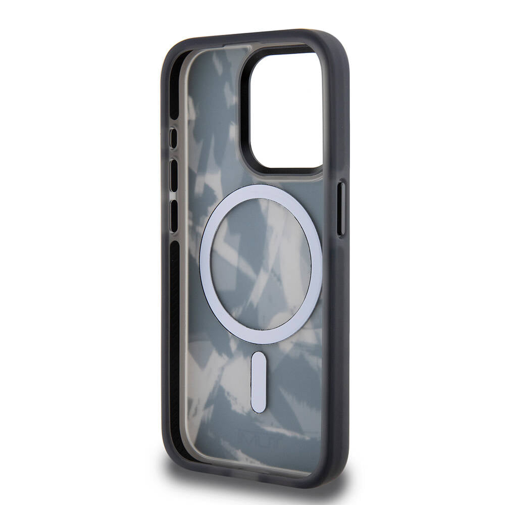 TUMI iPhone 15 Pro Orjinal Lisanslı M-safe Şarj Özellikli Buzlanmış Saydam Fırça Kamuflajı Desenli Kılıf