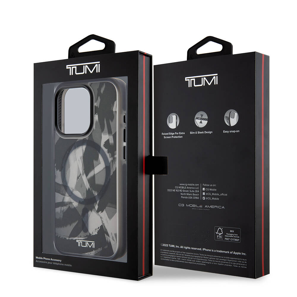 TUMI iPhone 15 Pro Orjinal Lisanslı M-safe Şarj Özellikli Buzlanmış Saydam Fırça Kamuflajı Desenli Kılıf