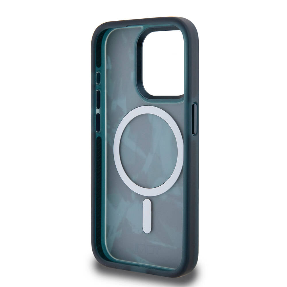 TUMI iPhone 15 Pro Orjinal Lisanslı M-safe Şarj Özellikli Buzlanmış Saydam Fırça Kamuflajı Desenli Kılıf