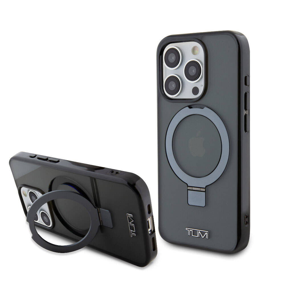 TUMI iPhone 15 Pro Orjinal Lisanslı M-safe Şarj Özellikli PC TPU Metal Logolu Ring Standlı Kılıf