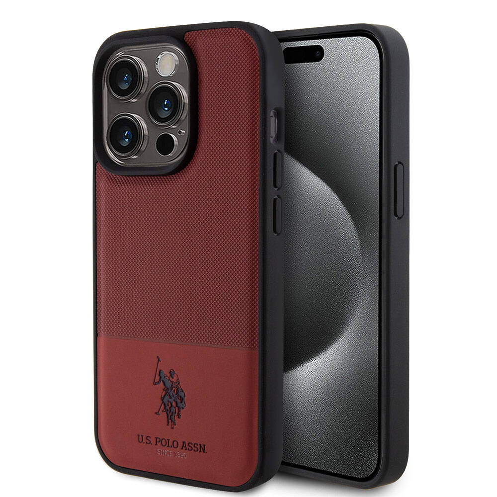 U.S. Polo Assn. iPhone 15 Pro Orjinal Lisanslı Suni Deri Arka Yüzey Baskı Logolu Örgü Desenli Telefon Kılıfı - 1