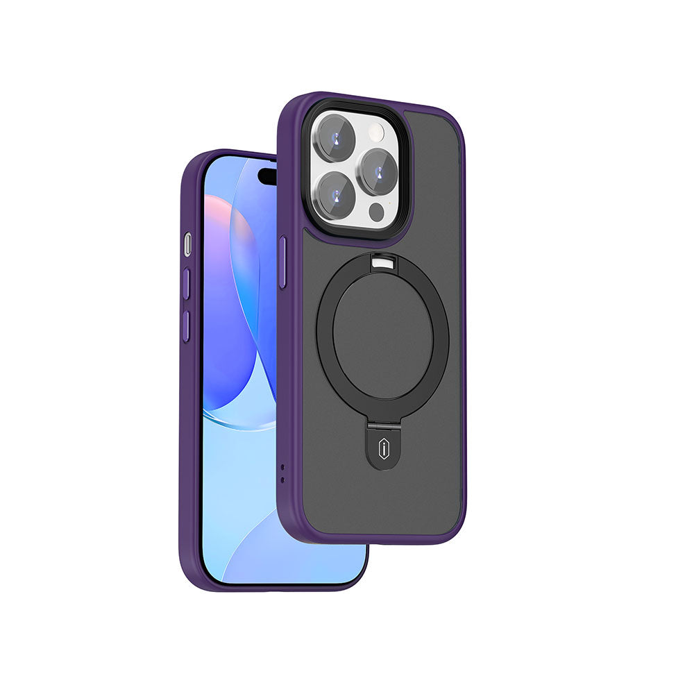 Wiwu ZMM-010 iPhone 15 Pro Max M-safe Şarj Özellikli Mat Arka Yüzey Standlı Telefon Kılıfı